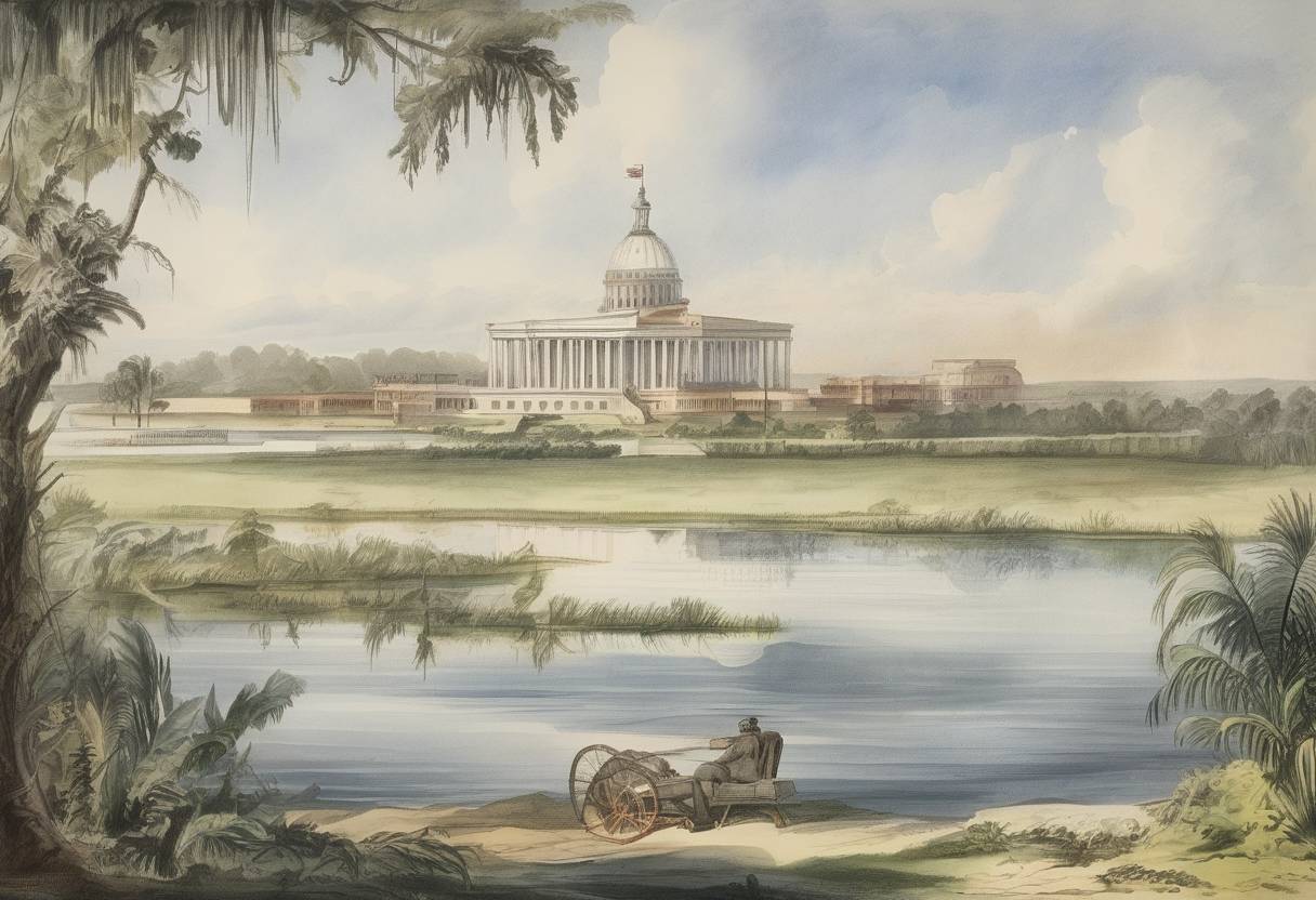 Watercolor painting based depiction of The Florida Territory was created in the United States, following the Adams-Onís Treaty with Spain, which ceded Florida to the U.S. (1822)