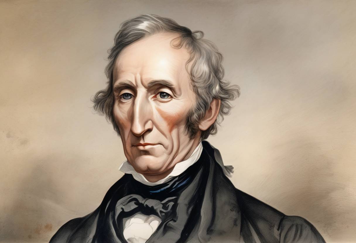 Watercolor painting based depiction of U.S. President John Tyler signed a resolution to annex the Republic of Texas, paving the way for its statehood. (1845)