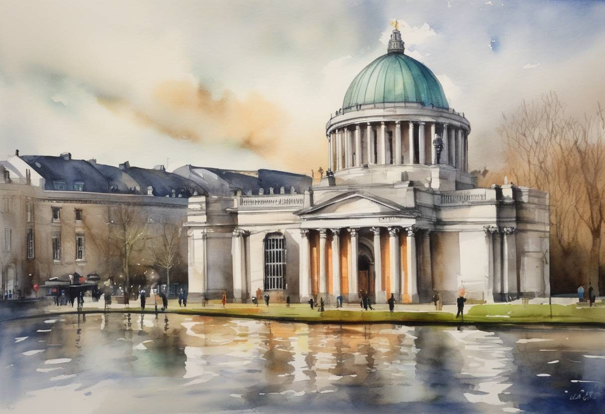 Watercolor painting based depiction of Ireland's Presidency of the Council of the European Union began. (2013)