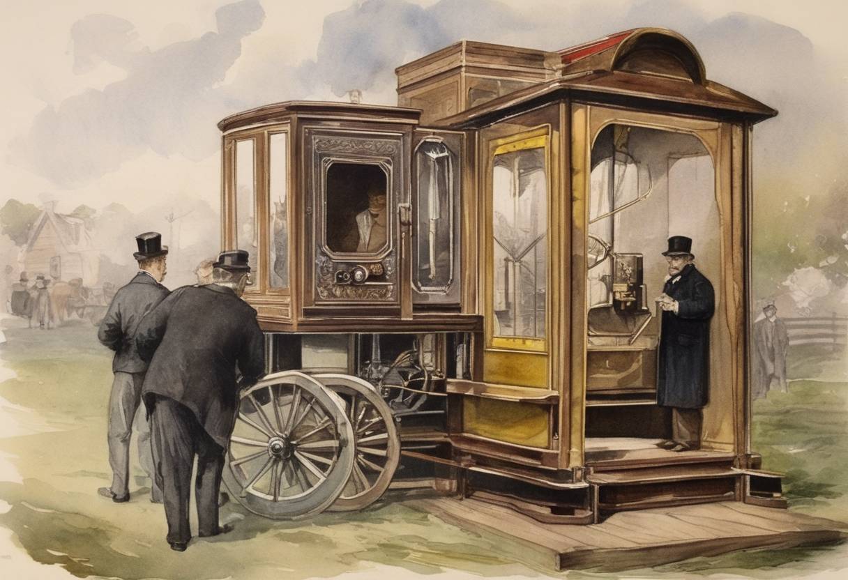 Watercolor painting based depiction of The first attempt at making a movie is made by Thomas Edison with the invention of the Kinetoscope. (1891)