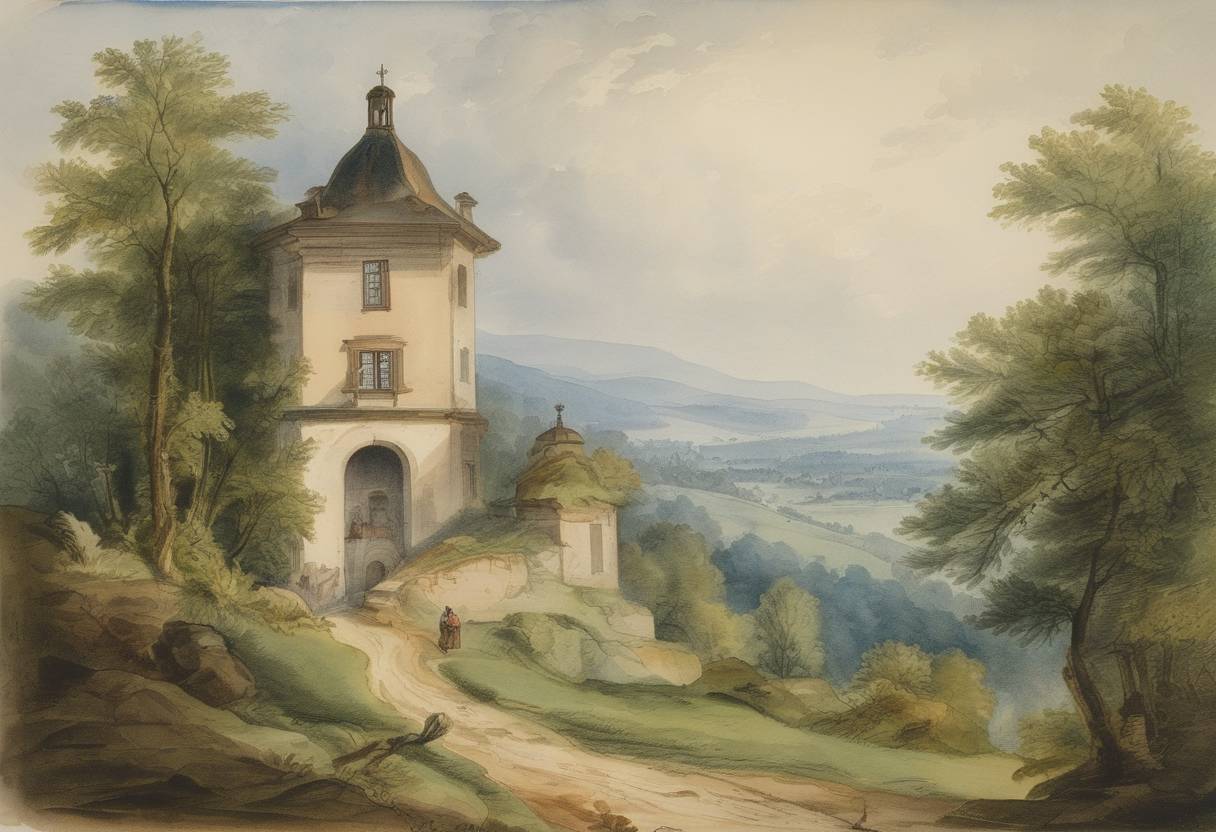 Watercolor painting based depiction of Future founder of German aesthetic romanticism, Friedrich Hölderlin, wrote a letter to his brother detailing his philosophical outlook. (1790)