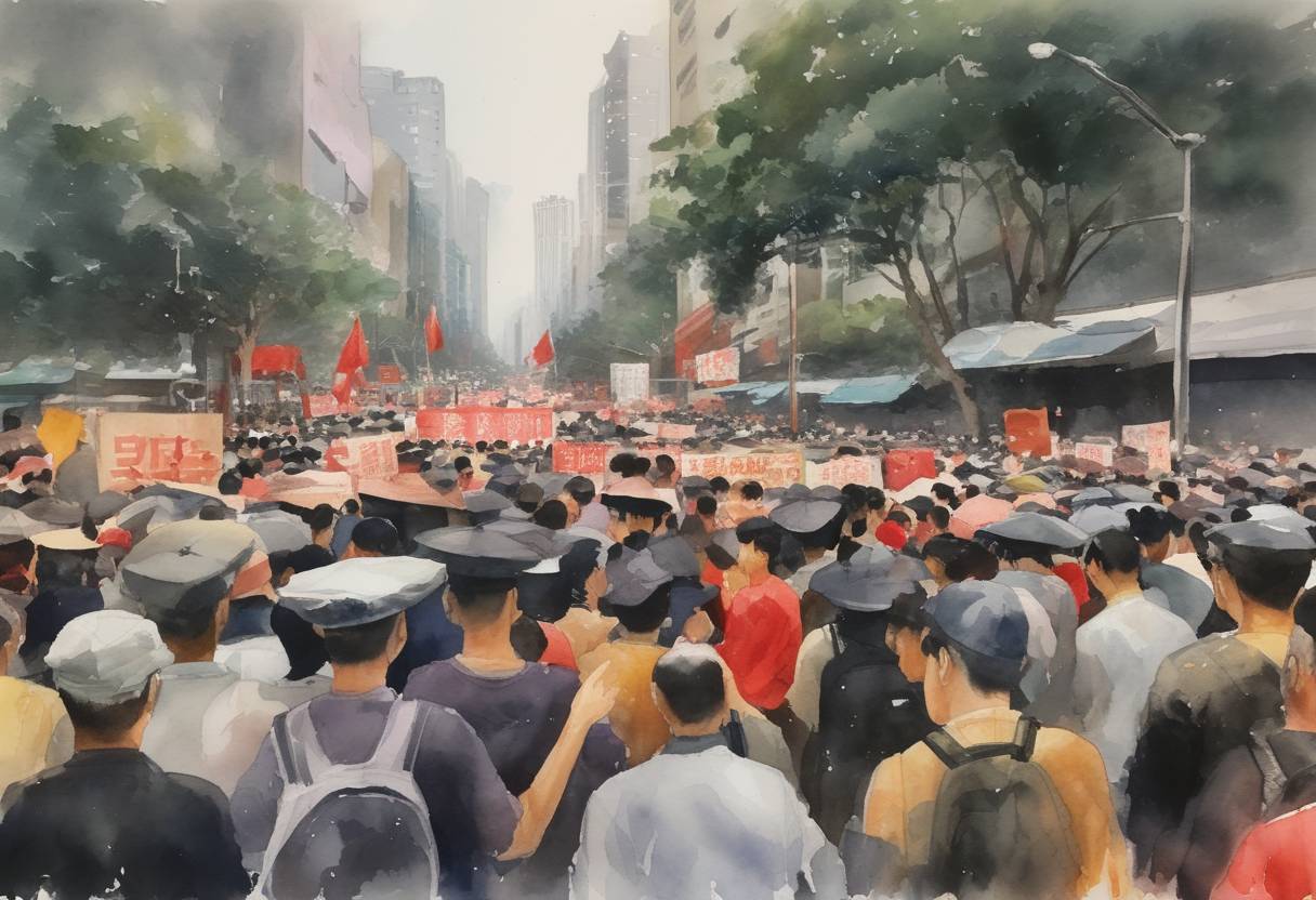 Watercolor painting based depiction of Protests in Hong Kong continued against the controversial extradition bill, which would allow suspects to be sent to mainland China for trial, sparking broader demands for democratic reforms. (2019)