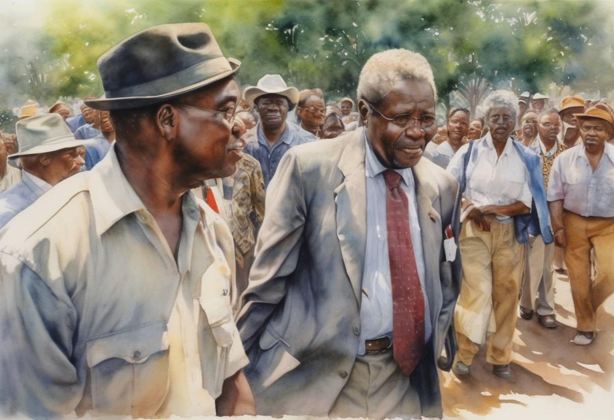 Watercolor painting based depiction of In a referendum, South Africans approved a new, non-racial constitution, paving the way for the first democratic elections in the nation's history. (1994)