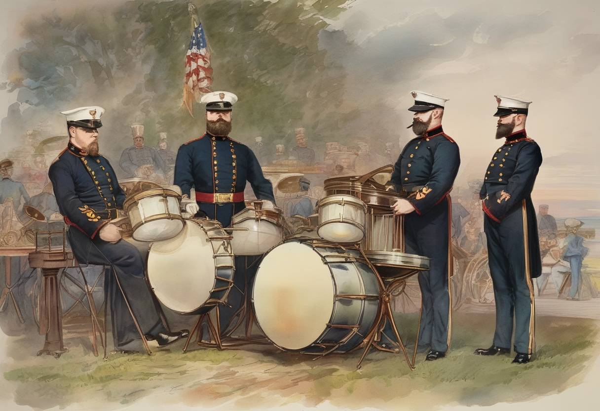 Watercolor painting based depiction of John Philip Sousa was appointed the leader of the United States Marine Band, which he led to national prominence. (1880)