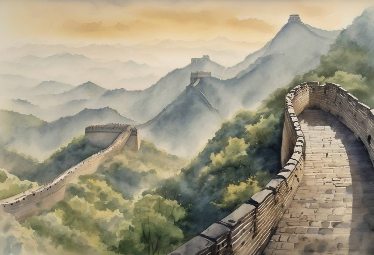 Watercolor painting based depiction of The Great Wall of China was opened to the public for the first time. (1970)