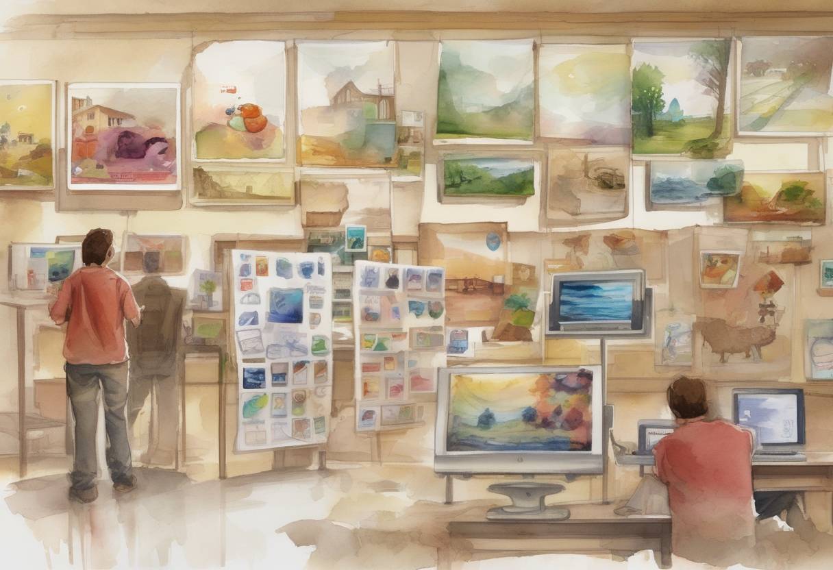 Watercolor painting based depiction of Apple Inc. launched the App Store, revolutionizing the mobile software industry by providing a platform for third-party developers to distribute applications for the iPhone and iPod Touch. (2008)