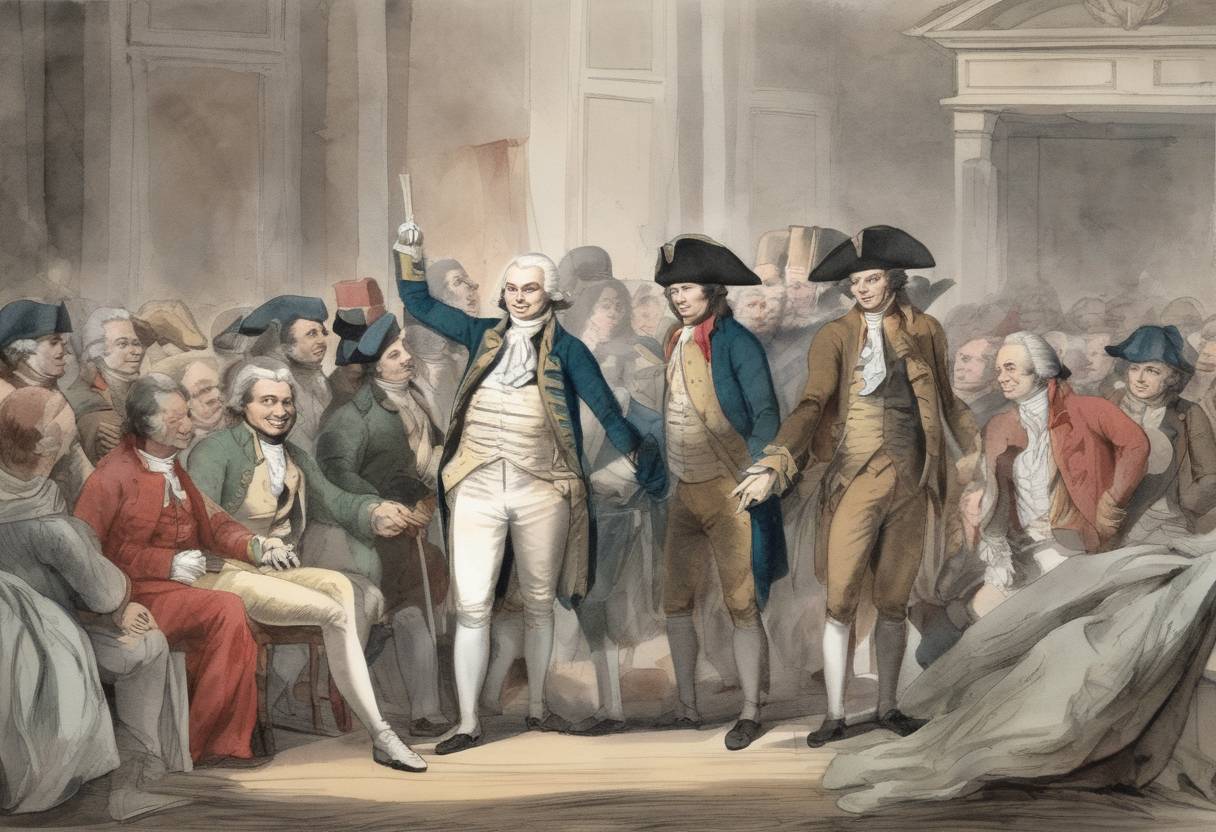 Watercolor painting based depiction of Maximilien Robespierre, a leading figure of the French Revolution, was arrested by the National Convention, marking the end of the Reign of Terror. (1794)