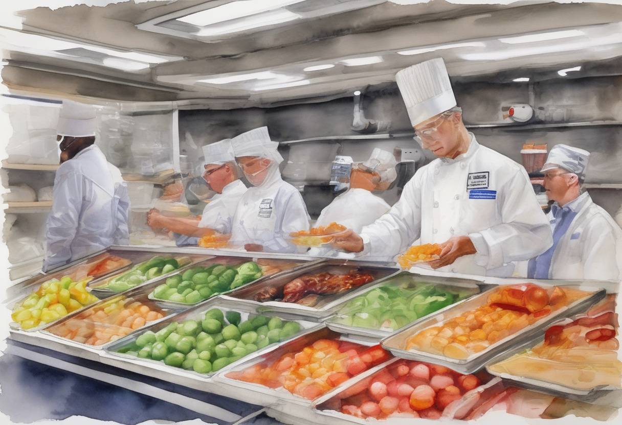 Watercolor painting based depiction of The United States Senate passes the Food Safety Modernization Act, which aims to ensure the U.S. food supply is safe by shifting the focus from responding to contamination to preventing it. (2010)