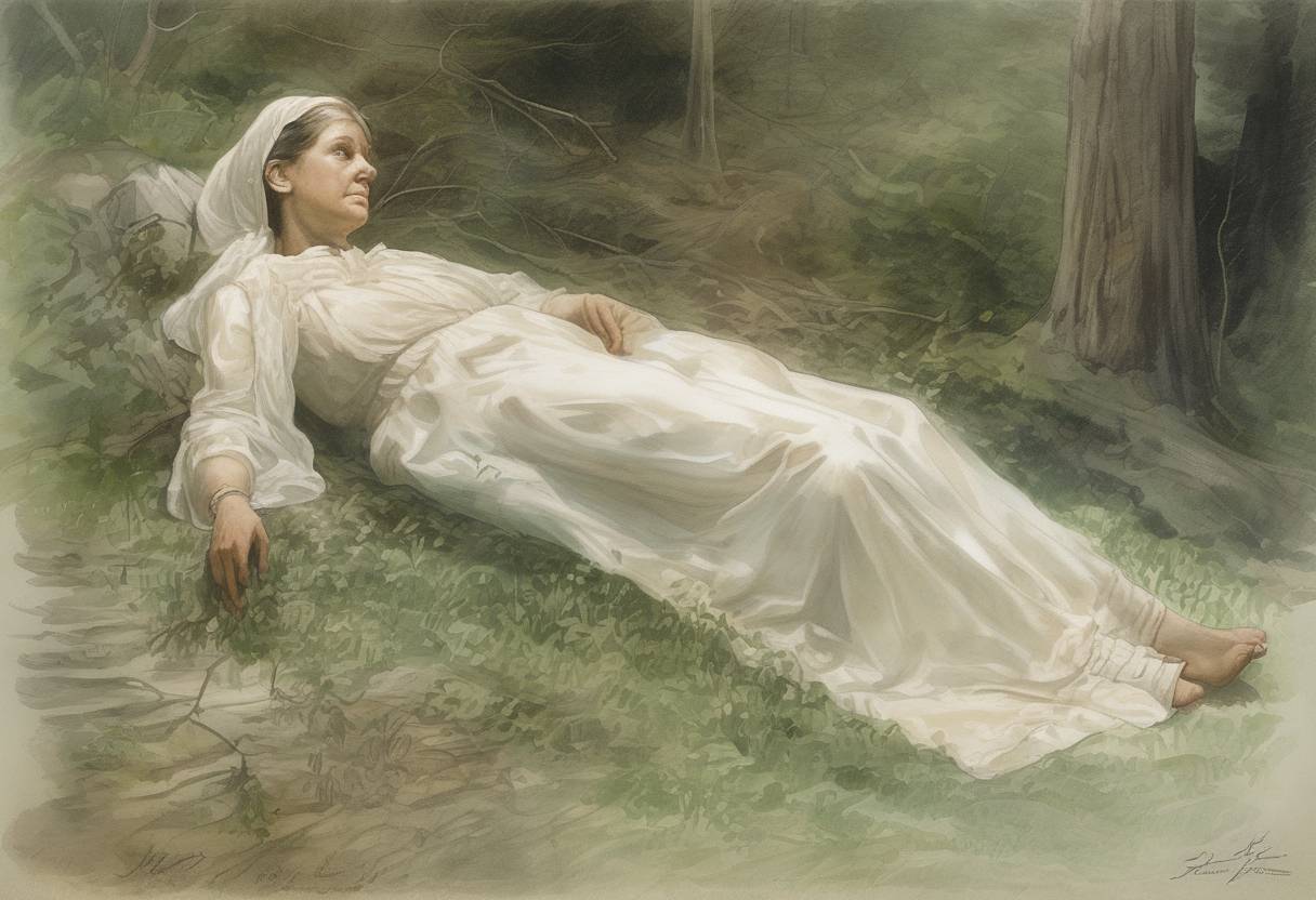 Watercolor painting based depiction of Elva Zona Heaster is found dead in Greenbrier County, West Virginia, leading to the only known case in the United States where the testimony of a ghost helped to convict a murderer. (1897)