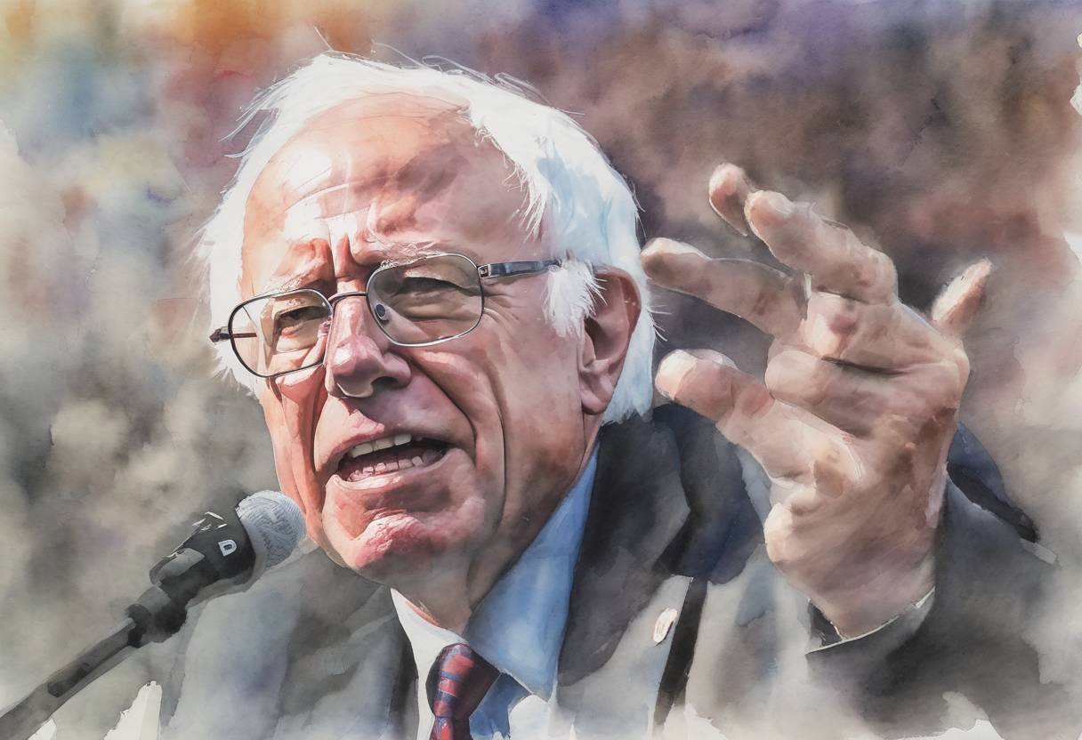 Watercolor painting based depiction of Bernie Sanders suspended his campaign for the 2020 U.S. presidential election, clearing the way for Joe Biden to become the Democratic nominee. (2020)