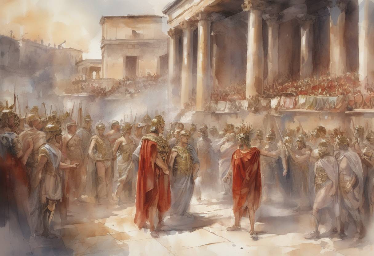 Watercolor painting based depiction of The Roman Emperor Caracalla is born. He would later become known for the Constitutio Antoniniana, granting Roman citizenship to all free men within the Empire. (217)