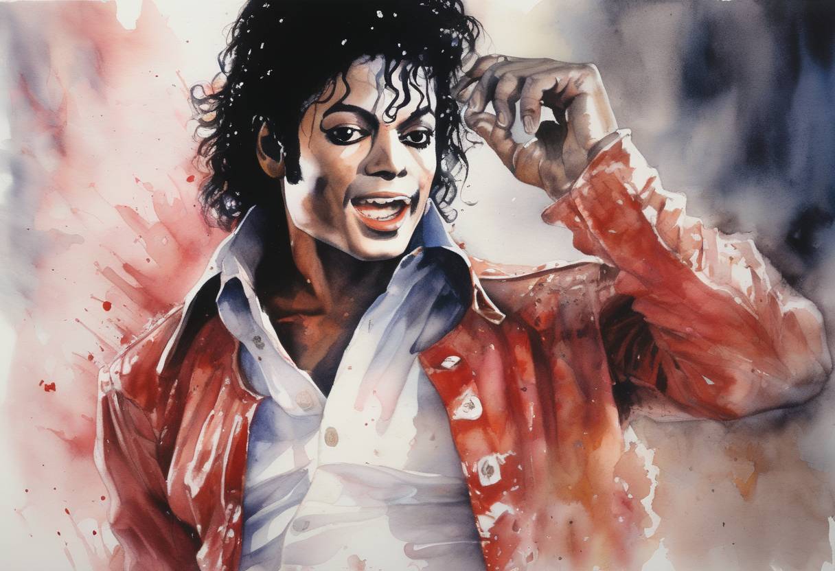 Watercolor painting based depiction of Michael Jackson released his sixth studio album, 'Thriller,' which became the best-selling album of all time. (1982)