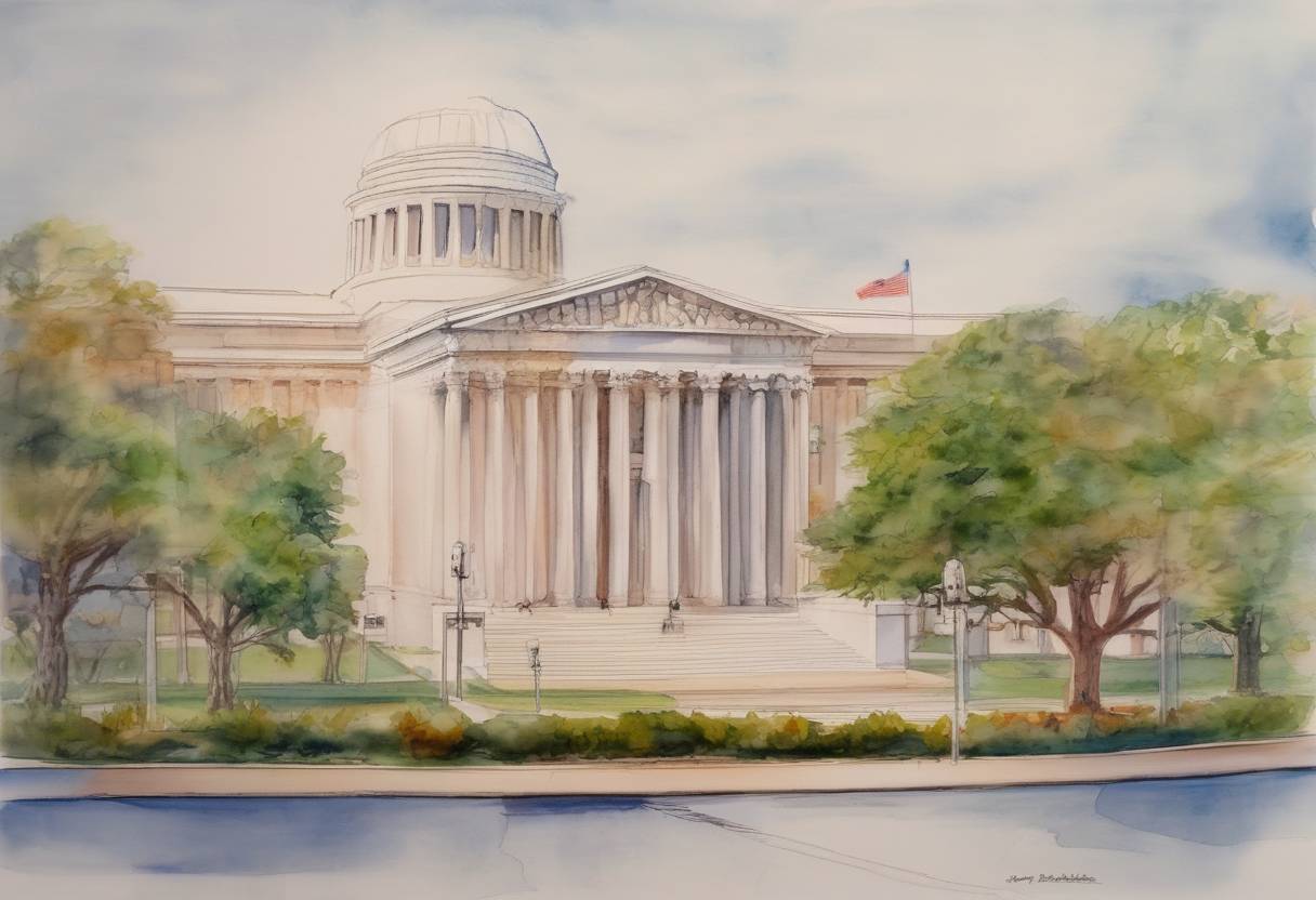 Watercolor painting based depiction of The United States Supreme Court ruled in the case of Boumediene v. Bush that detainees at Guantanamo Bay have the right to challenge their detention in U.S. courts. (2008)