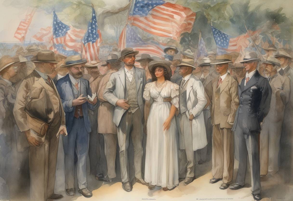 Watercolor painting based depiction of The enactment of the Jones-Shafroth Act grants U.S. citizenship to Puerto Ricans. (1917)