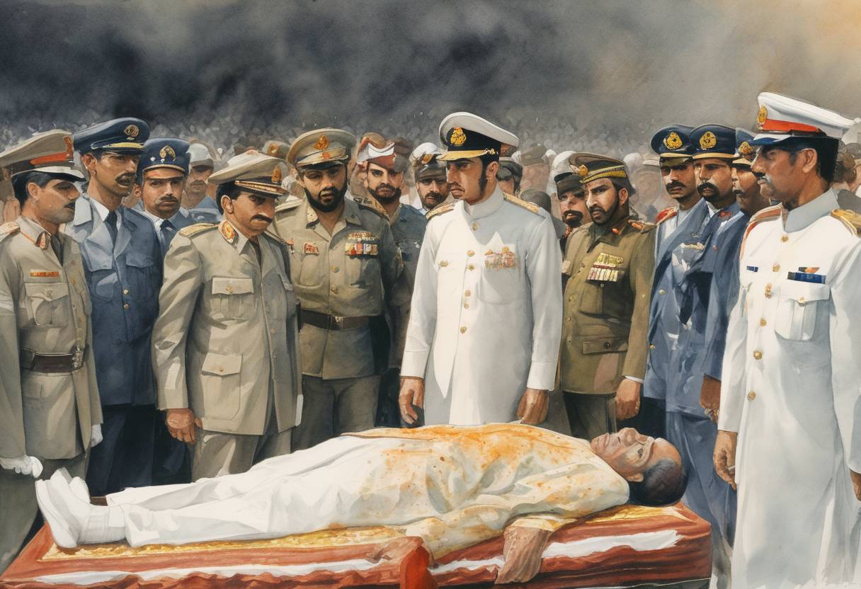 Watercolor painting based depiction of Pakistan's former Prime Minister Zulfikar Ali Bhutto is executed after being deposed in a military coup led by General Muhammad Zia-ul-Haq. (1979)