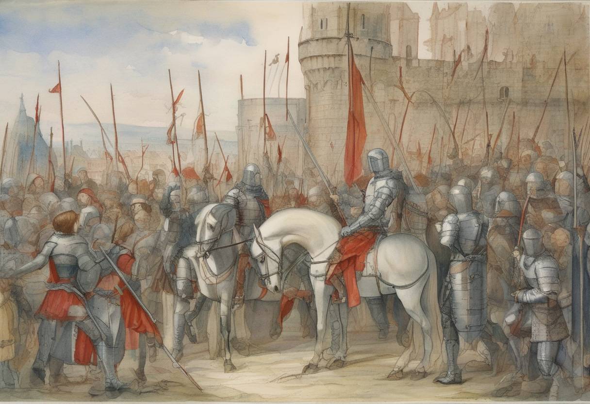 Watercolor painting based depiction of Gilles de Rais, a French nobleman and former companion-in-arms of Joan of Arc, was executed for the murder of numerous children. (1440)