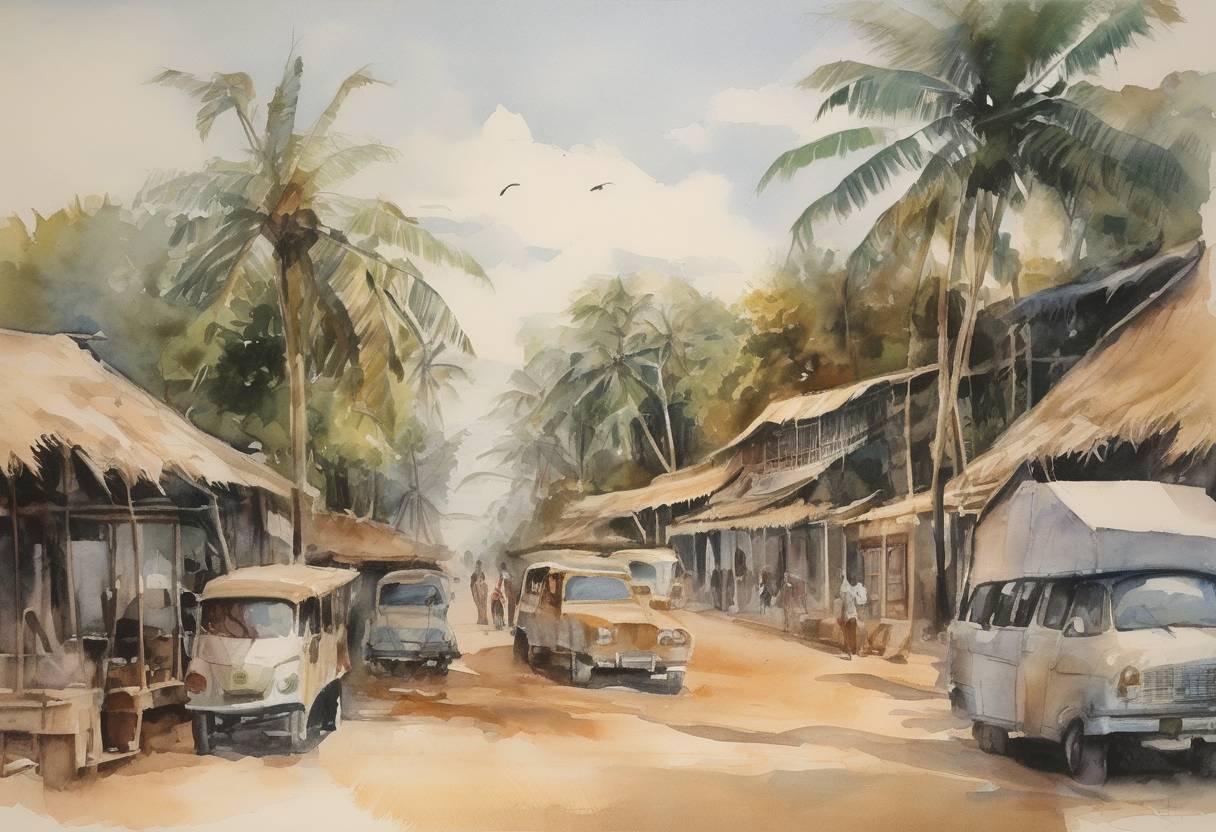 Watercolor painting based depiction of Tanganyika and Zanzibar merge to form Tanzania. (1964)