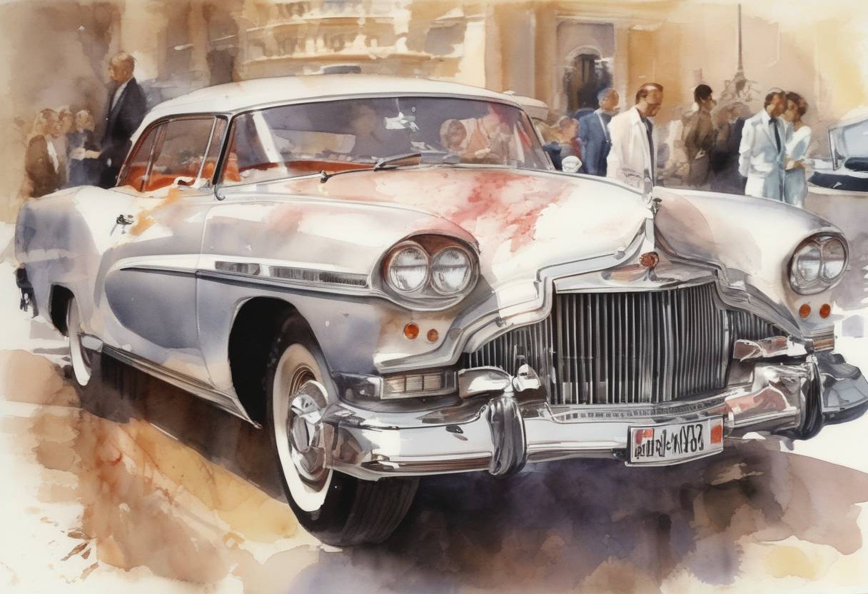 Watercolor painting based depiction of Princess Grace of Monaco, formerly known as Grace Kelly, dies following a car accident the previous day. (1982)