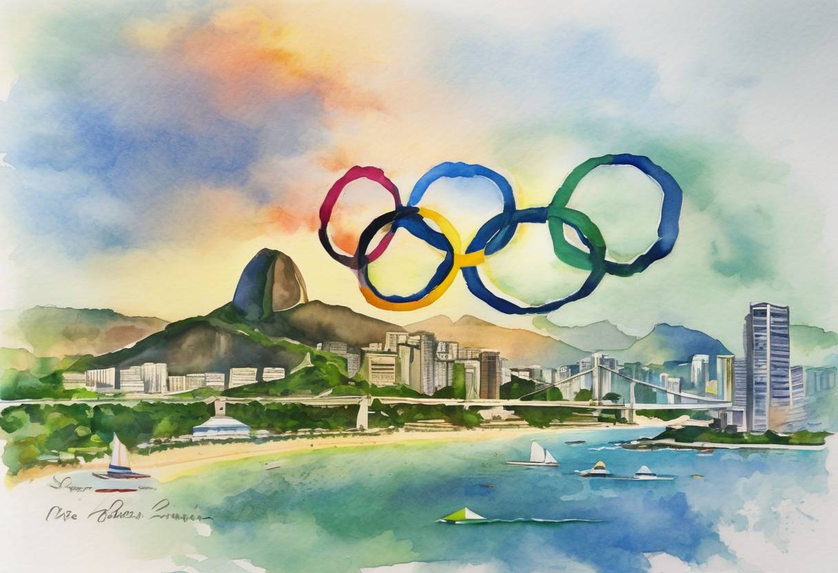 Watercolor painting based depiction of The Rio de Janeiro Summer Olympics officially began, marking the first time the Olympic Games were held in South America. (2016)