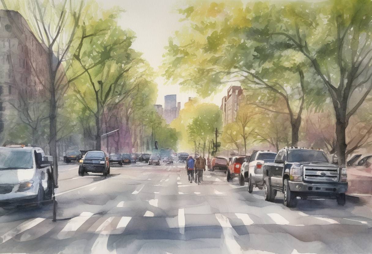 Watercolor painting based depiction of A terrorist attack occurred in New York City when a man drove a rented pickup truck into cyclists and runners along the Hudson River Park's bike path, killing eight people and injuring eleven others. (2017)