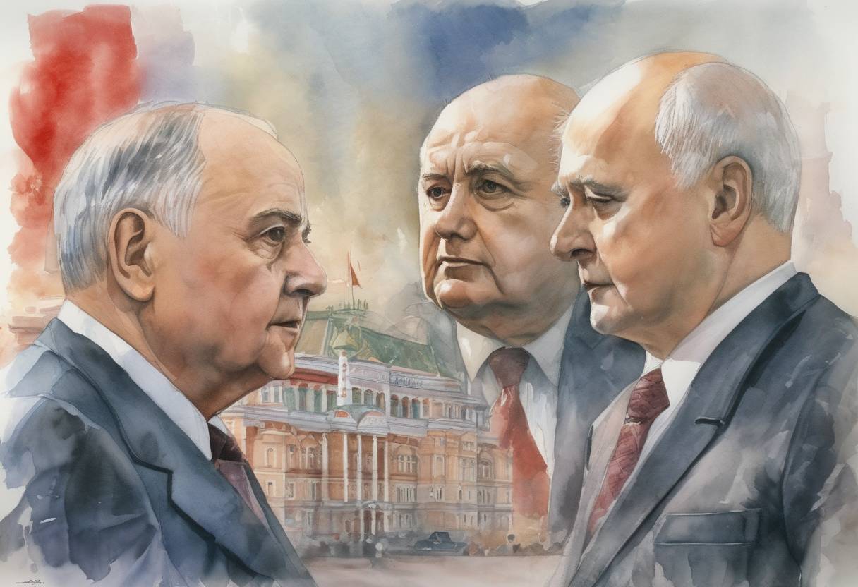 Watercolor painting based depiction of Mikhail Gorbachev was elected as the first President of the Soviet Union. (1990)