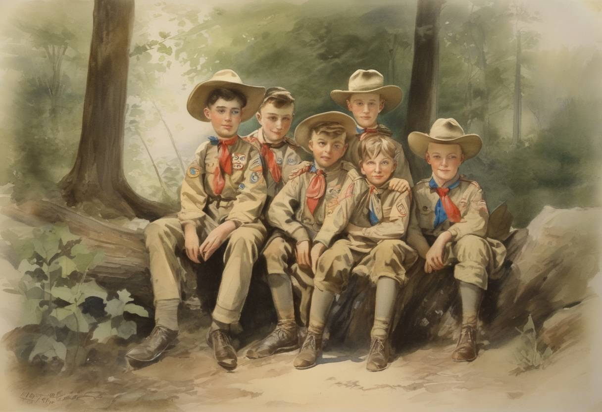 Watercolor painting based depiction of The Boy Scouts of America was incorporated by William D. Boyce. (1910)