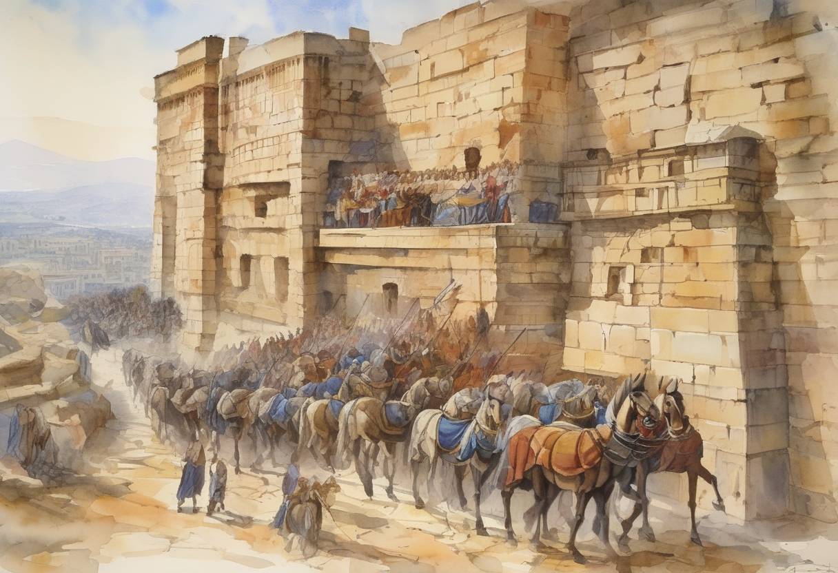 Watercolor painting based depiction of According to legend, the Greeks entered Troy using the Trojan Horse, leading to the fall of the city. (1184)