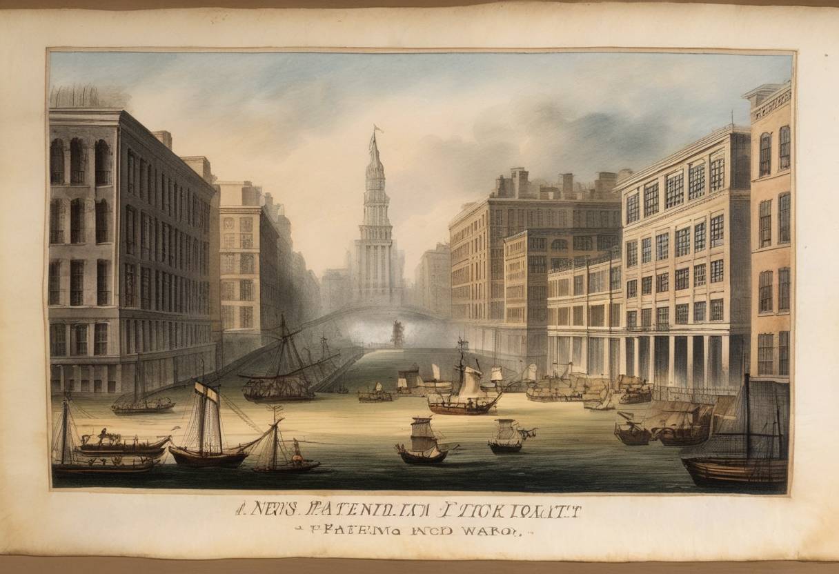 Watercolor painting based depiction of The first ever U.S. Patent Act was established, marking a significant step in the protection of intellectual property in the United States. (1789)