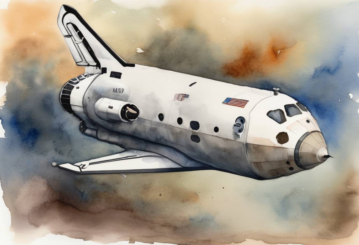 Watercolor painting based depiction of NASA's Orion spacecraft successfully completed its first test flight, marking a significant milestone in the future of human space exploration beyond low Earth orbit. (2014)