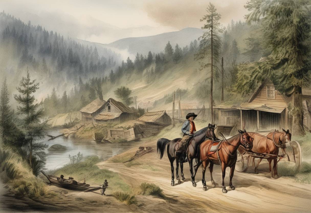 Watercolor painting based depiction of The Oregon Spectator, one of the first American newspapers on the Pacific Coast, published its first edition. It played a crucial role in informing settlers and shaping public opinion in the Oregon Country. (1846)