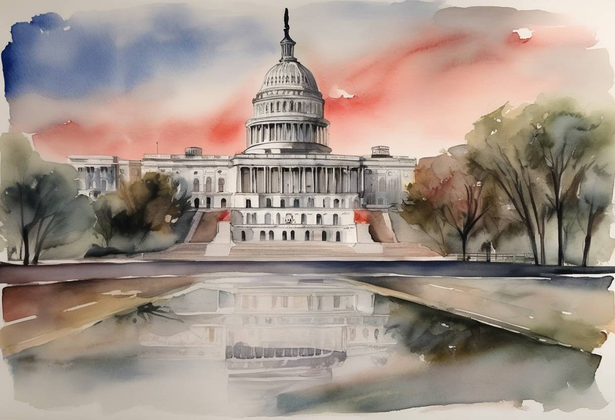 Watercolor painting based depiction of The leaked draft opinion in the United States suggesting the potential overturning of Roe v. Wade sparked widespread protests across the country. (2022)