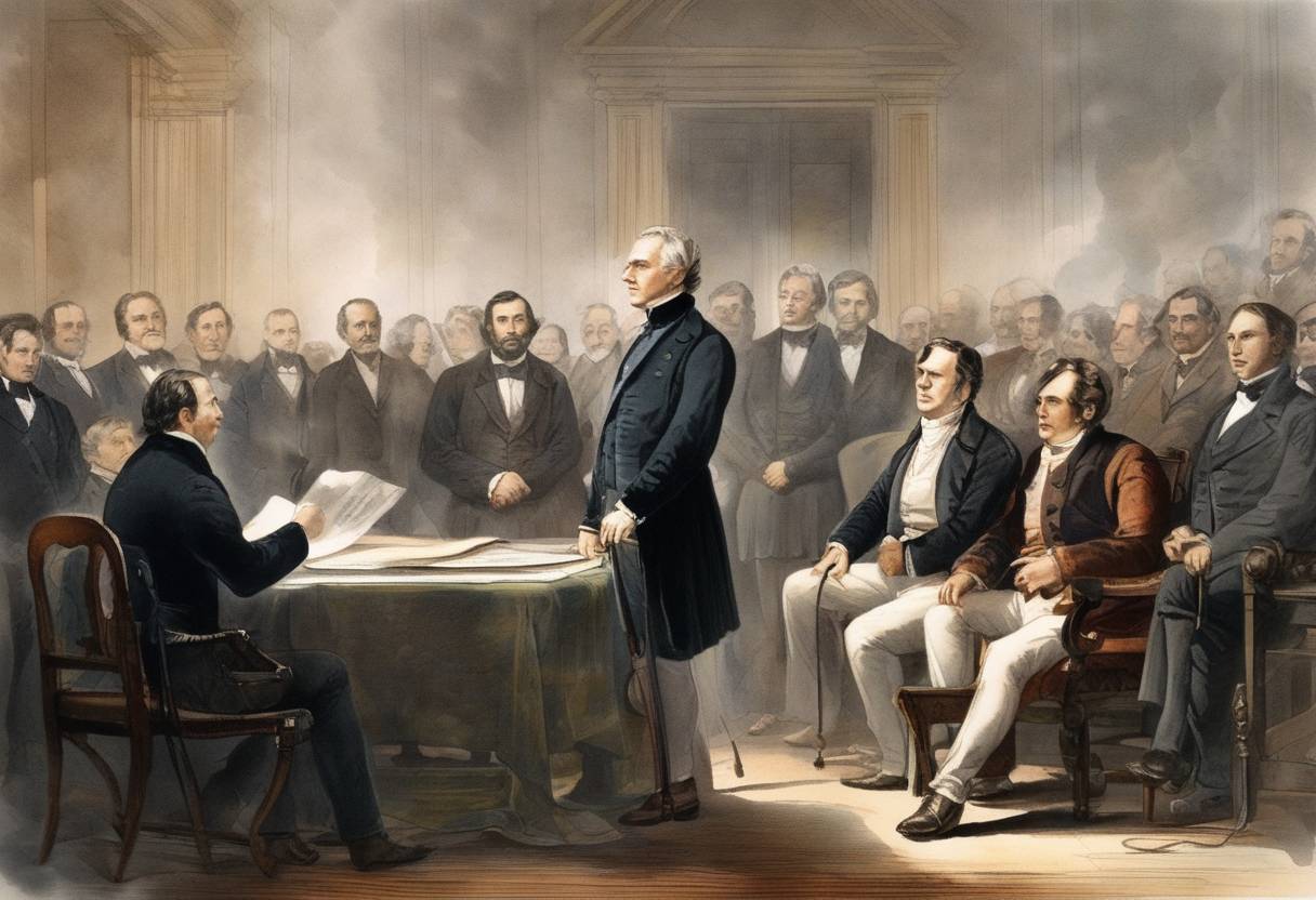 Watercolor painting based depiction of Anson Jones becomes the President of the Republic of Texas, taking over from Sam Houston, marking the final presidency before Texas is annexed by the United States. (1843)