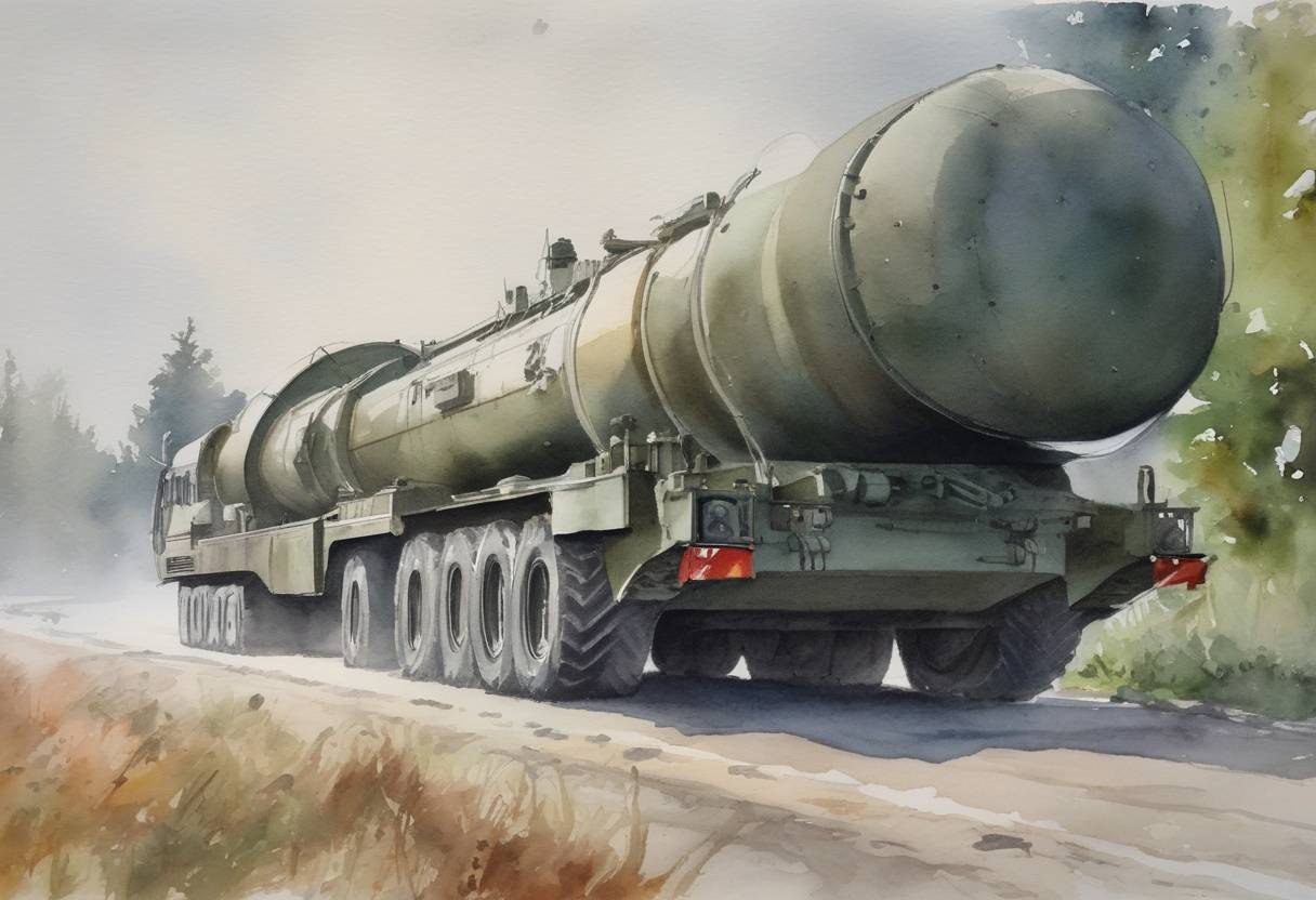 Watercolor painting based depiction of The United States officially withdraws from the Intermediate-Range Nuclear Forces (INF) Treaty, a key arms control agreement with Russia dating from the Cold War, after accusing Russia of violating the treaty. (2019)