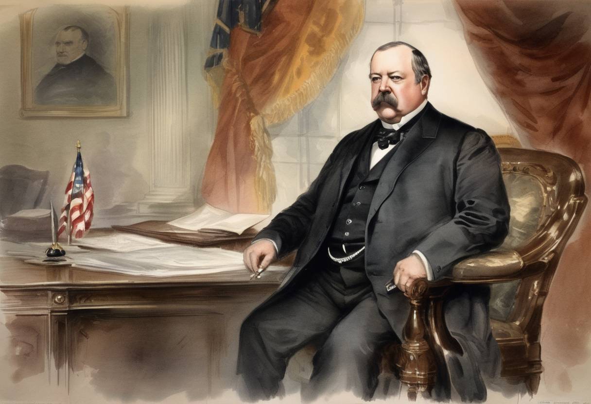 Watercolor painting based depiction of Grover Cleveland was inaugurated as the 22nd President of the United States, marking his first term in office. (1885)