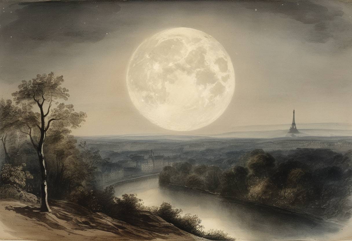 Watercolor painting based depiction of French photo-pioneer Louis Daguerre took the first clear photograph of the Moon. (1839)