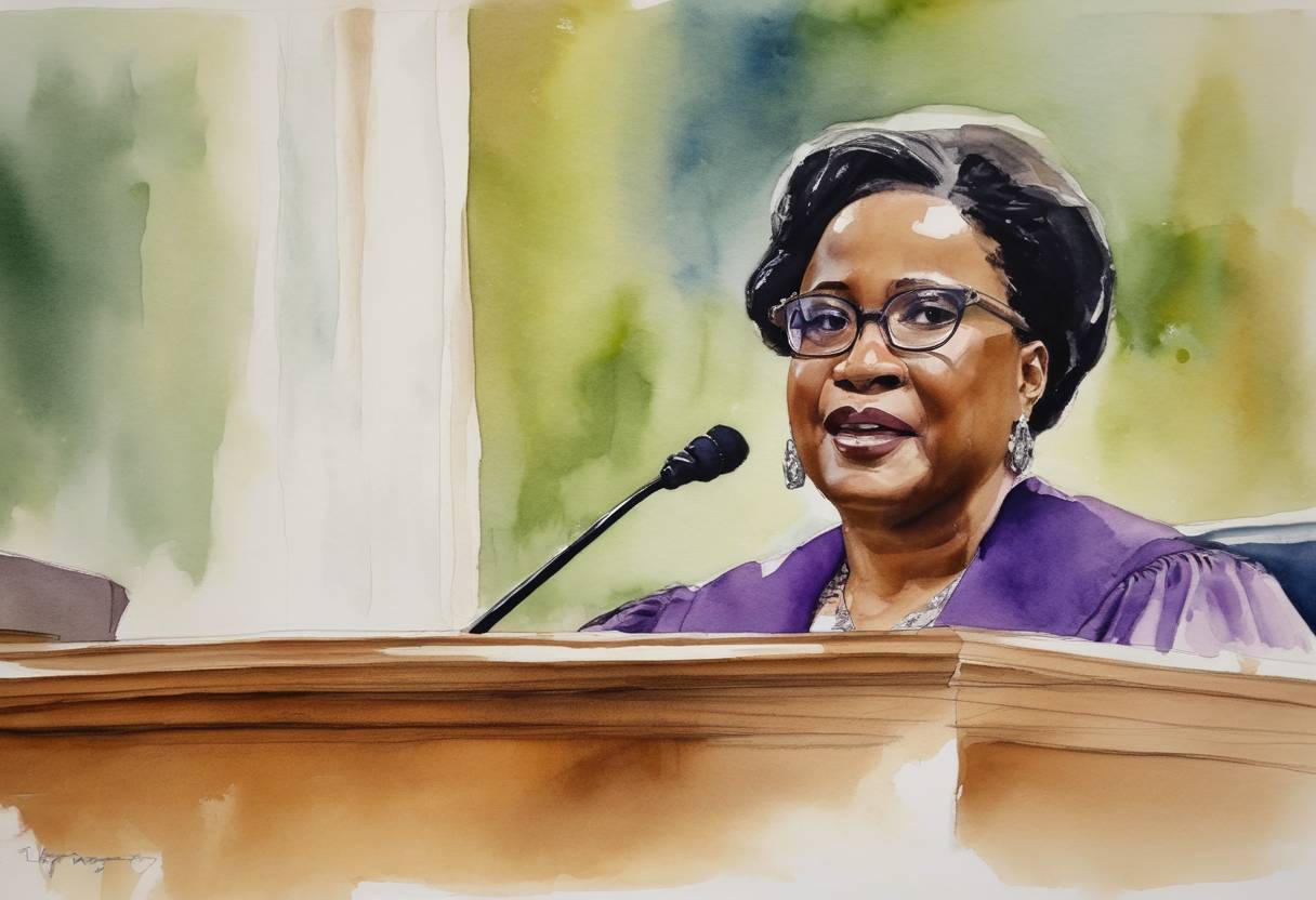 Watercolor painting based depiction of The United States Senate confirmed Judge Ketanji Brown Jackson to the U.S. Court of Appeals for the District of Columbia Circuit, setting the stage for her historic nomination to the Supreme Court. (2022)
