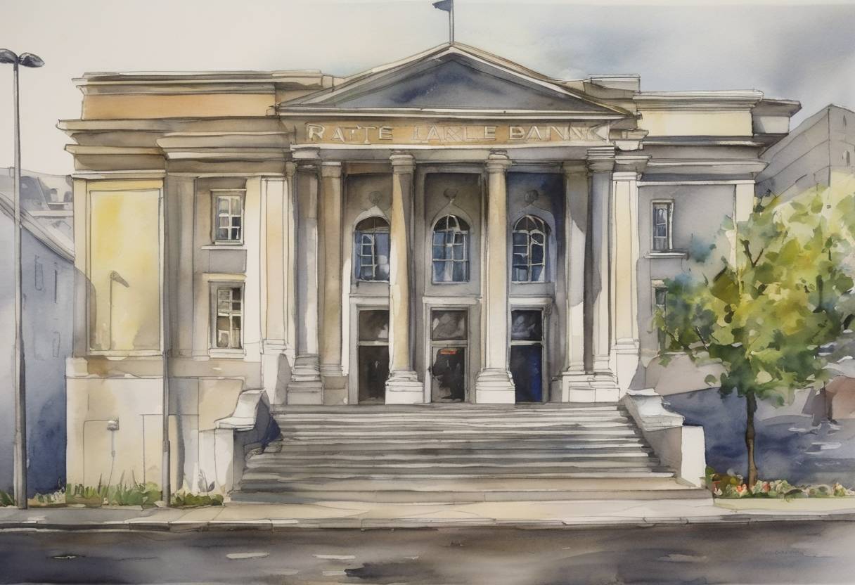 Watercolor painting based depiction of Iceland's central bank raised interest rates to 15% in response to soaring inflation and a collapsing currency, one of the measures to mitigate the looming financial crisis. (2008)