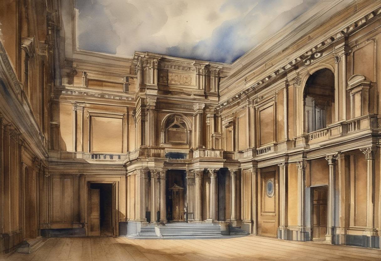 Watercolor painting based depiction of The Premier Grand Lodge of England, the first Grand Lodge in the world, was formed in London, marking the beginning of what became known as Freemasonry. (1717)