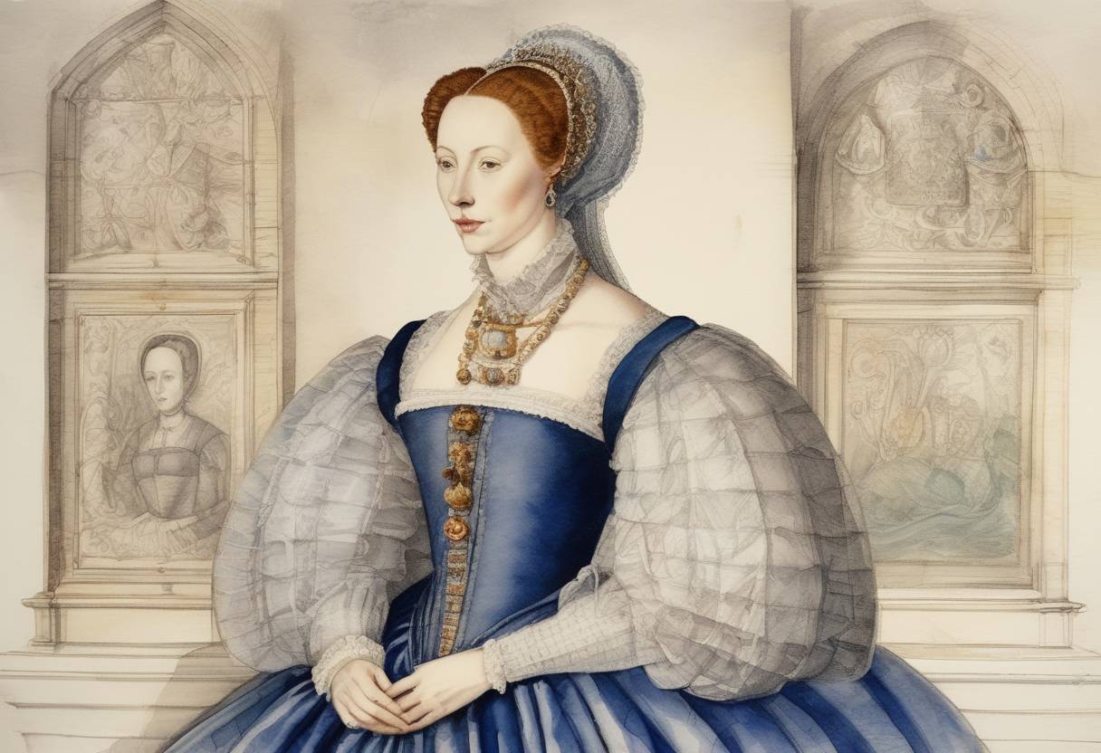 Watercolor painting based depiction of Princess Mary Stuart was born, who would later become Mary, Queen of Scots, a significant figure in the history of Scotland and England. (1542)
