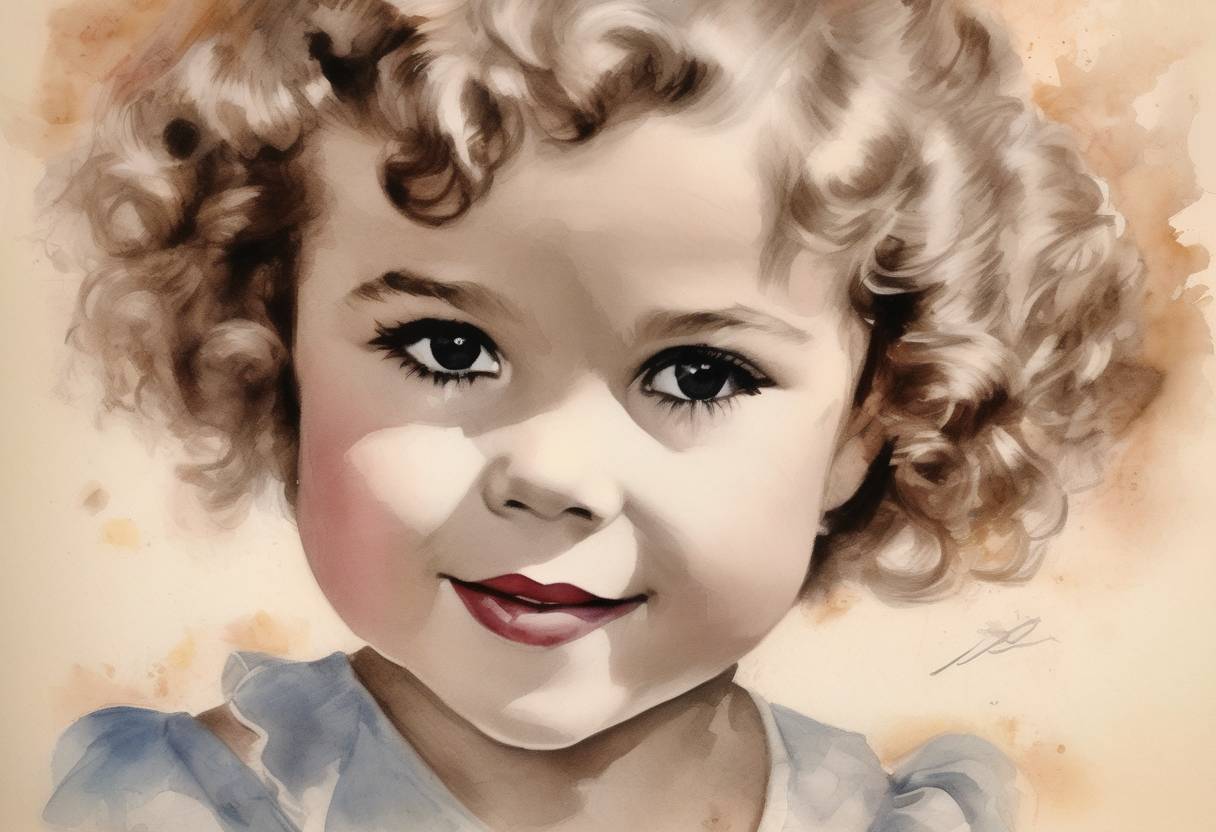 Watercolor painting based depiction of Shirley Temple, the iconic American child actress and diplomat, passed away at the age of 85. (2014)