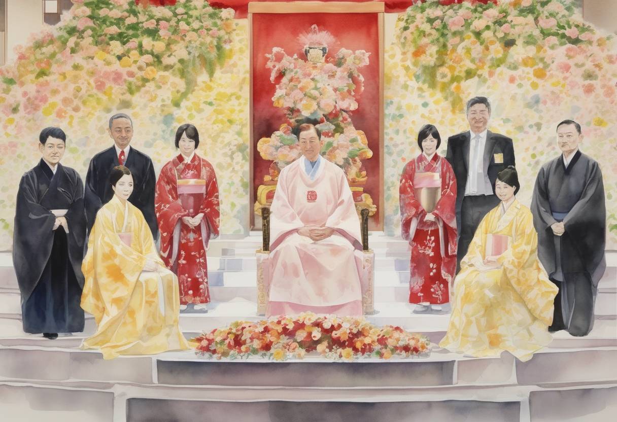 Watercolor painting based depiction of Emperor Naruhito of Japan formally proclaimed his ascension to the Chrysanthemum Throne in a ceremony attended by dignitaries from around the world. (2019)