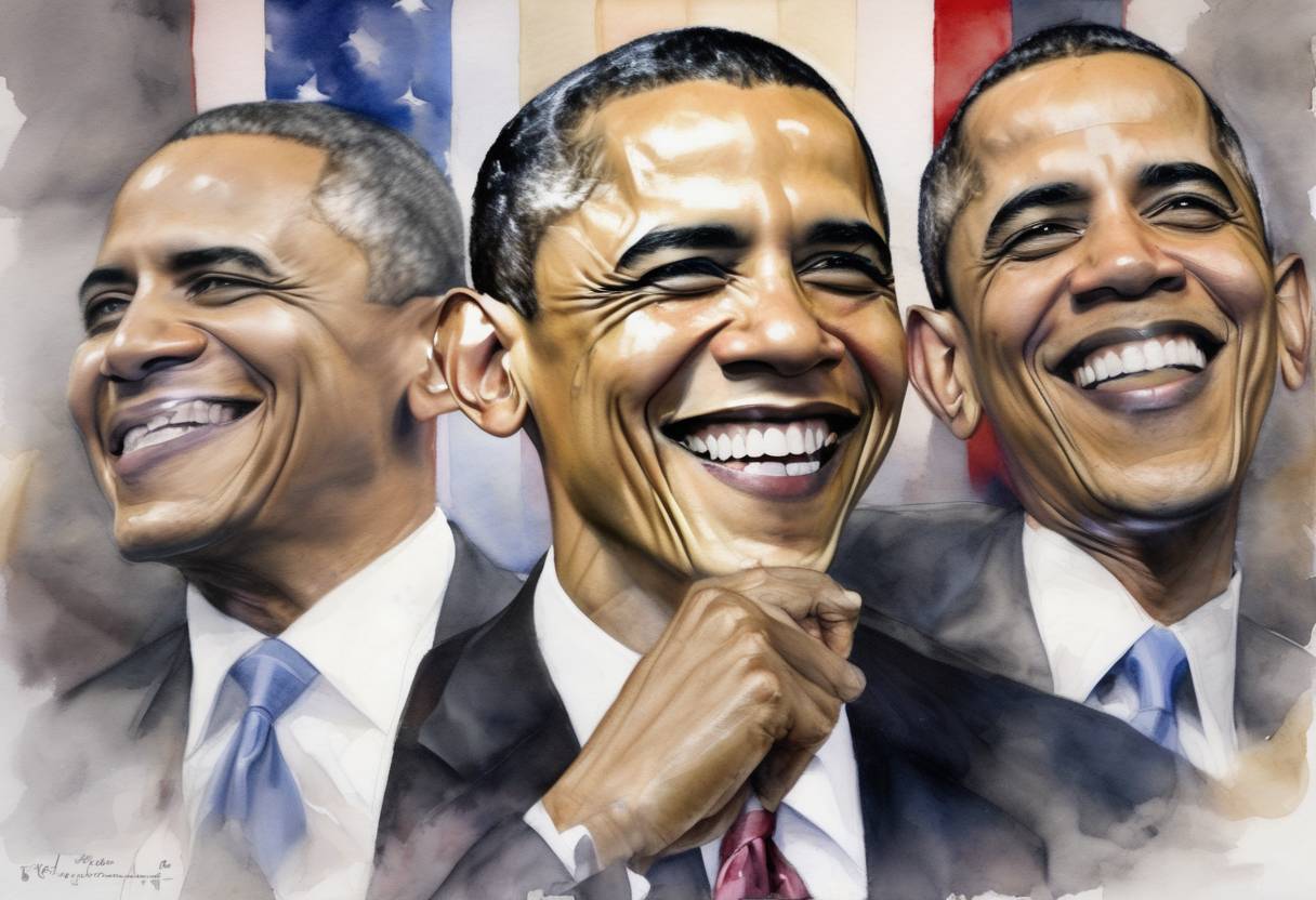 Watercolor painting based depiction of Barack Obama was elected as the 44th President of the United States, becoming the first African American to hold the office. (2008)