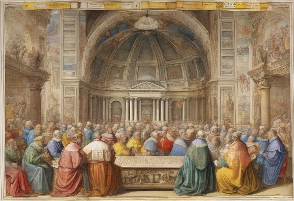 Watercolor painting based depiction of The Gregorian calendar is introduced by Pope Gregory XIII, replacing the Julian calendar in Catholic countries, leading to the loss of 10 days to realign the calendar with the equinox. (1582)