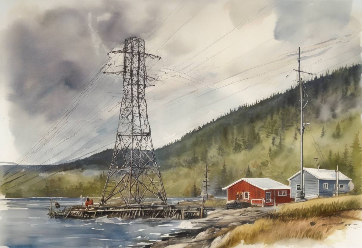 Watercolor painting based depiction of The first transatlantic telephone cable system, TAT-1, was inaugurated, providing a direct telephone link between North America and Europe. (1956)