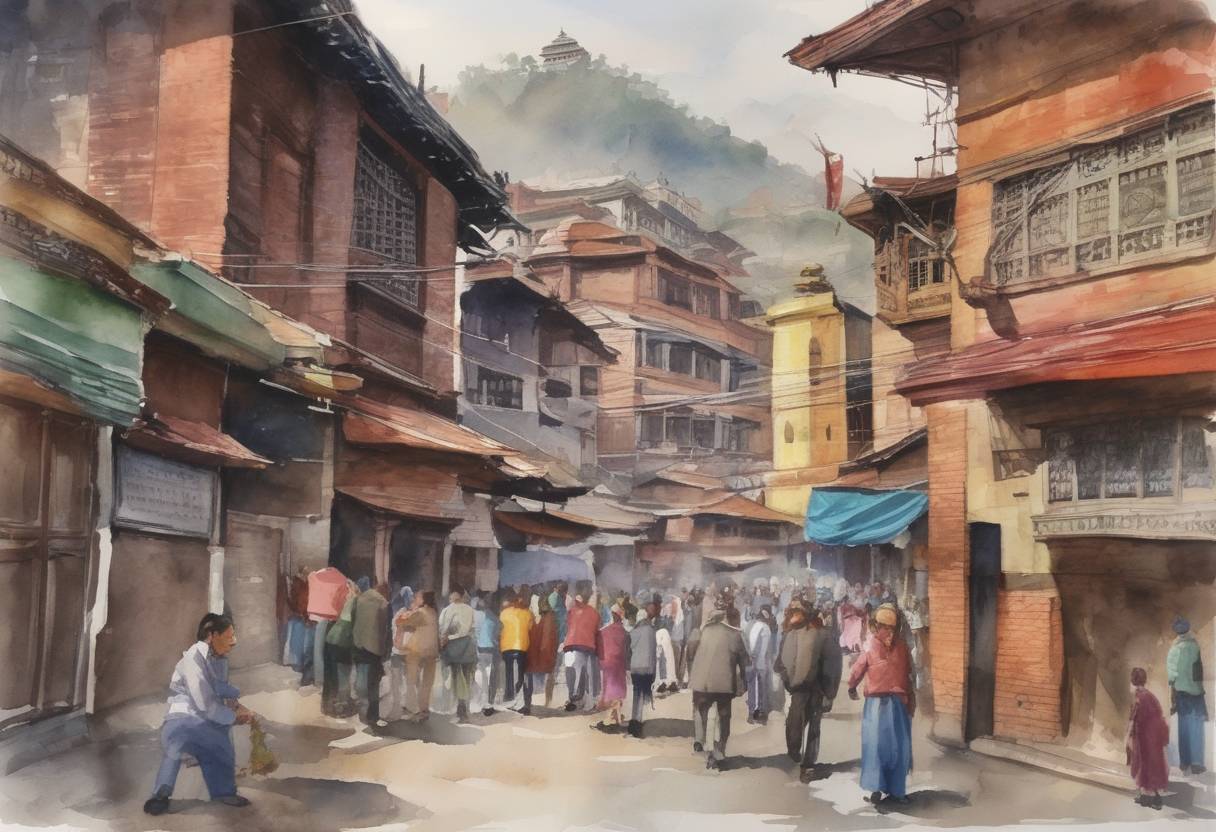 Watercolor painting based depiction of Nepal abolishes its monarchy and becomes a federal democratic republic, ending 240 years of royal rule. (2008)