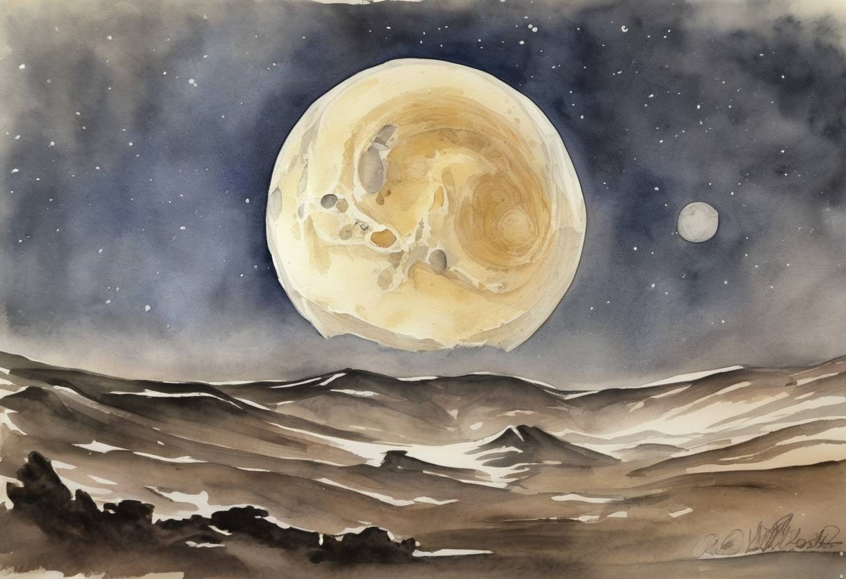 Watercolor painting based depiction of Saturn's moon Epimetheus is discovered by astronomer Richard Walker. (1966)