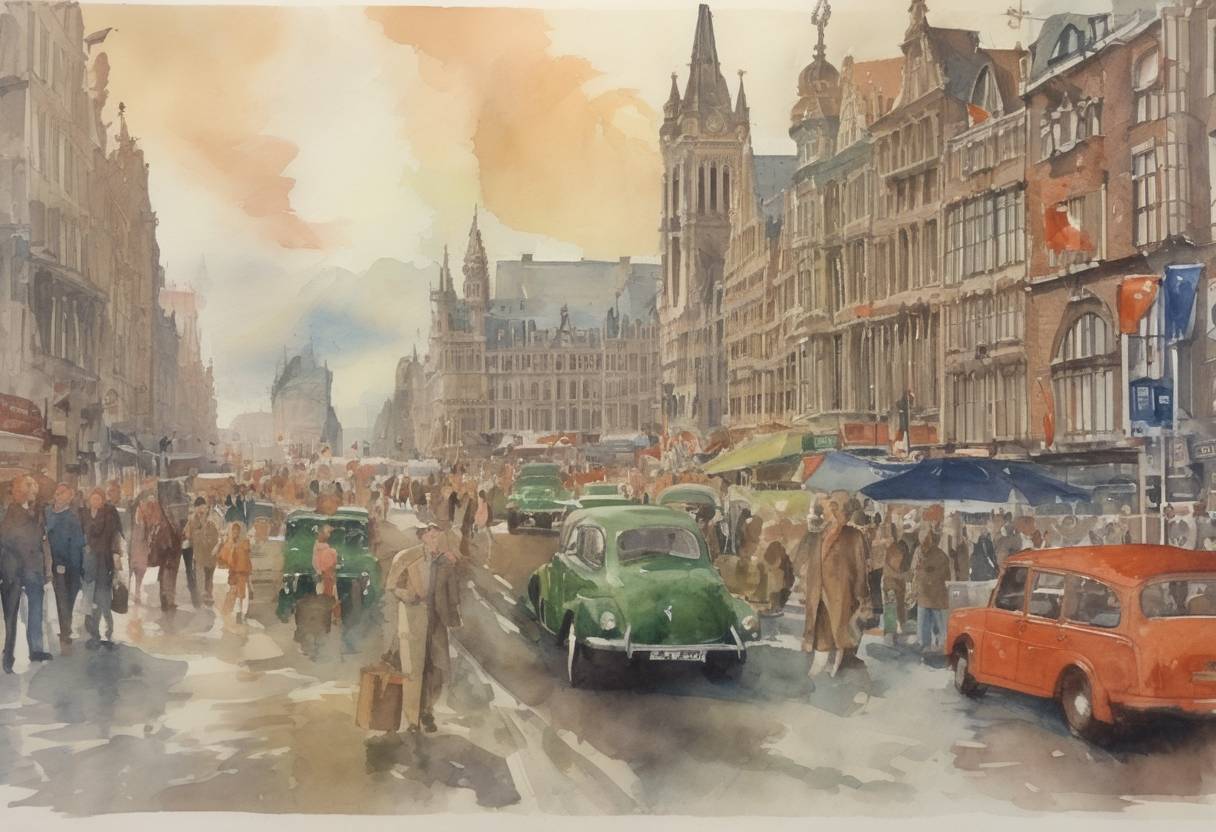 Watercolor painting based depiction of The United Kingdom, Ireland, and Denmark enter the European Economic Community, which later becomes the European Union. (1973)