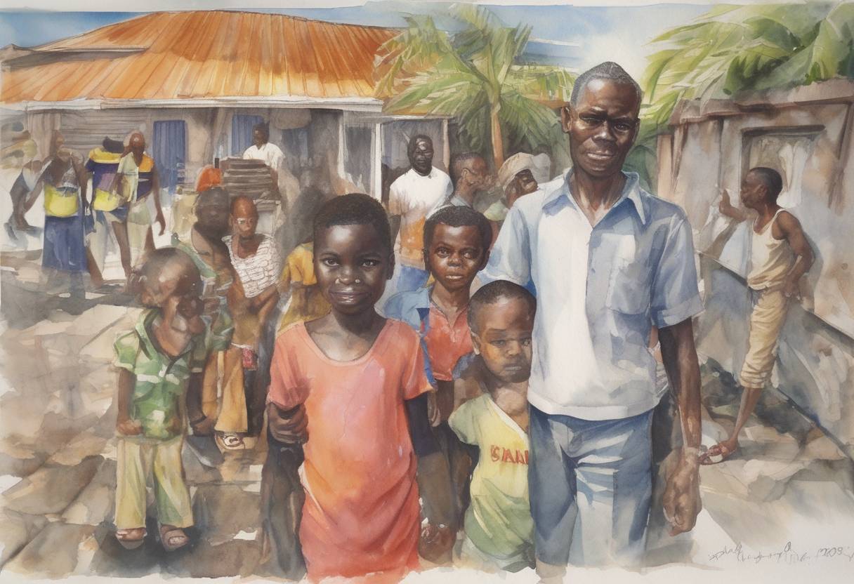 Watercolor painting based depiction of In Haiti, Prosper Avril is ousted 18 months after seizing power in a coup. (1990)