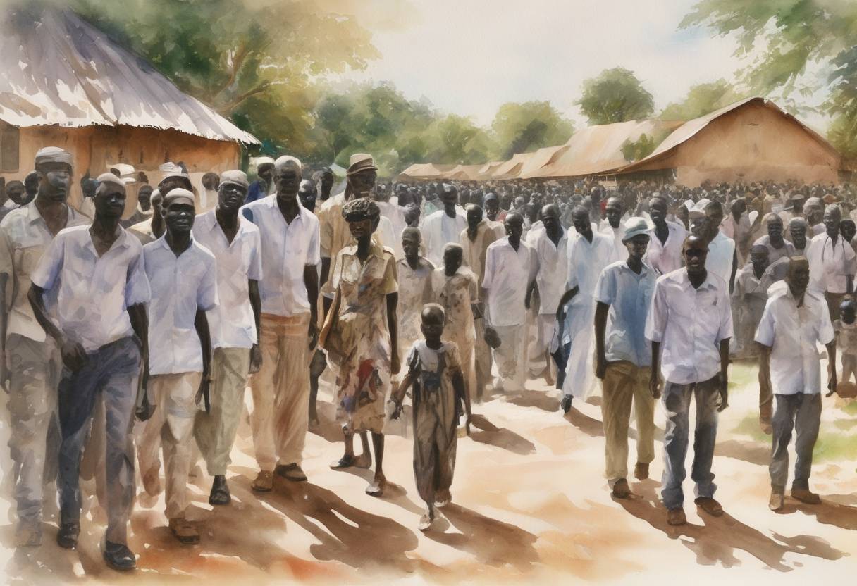 Watercolor painting based depiction of South Sudan officially declared independence from Sudan, becoming the world's newest nation after decades of civil war and a 2011 referendum in which nearly 99% of South Sudanese voted for independence. (2011)
