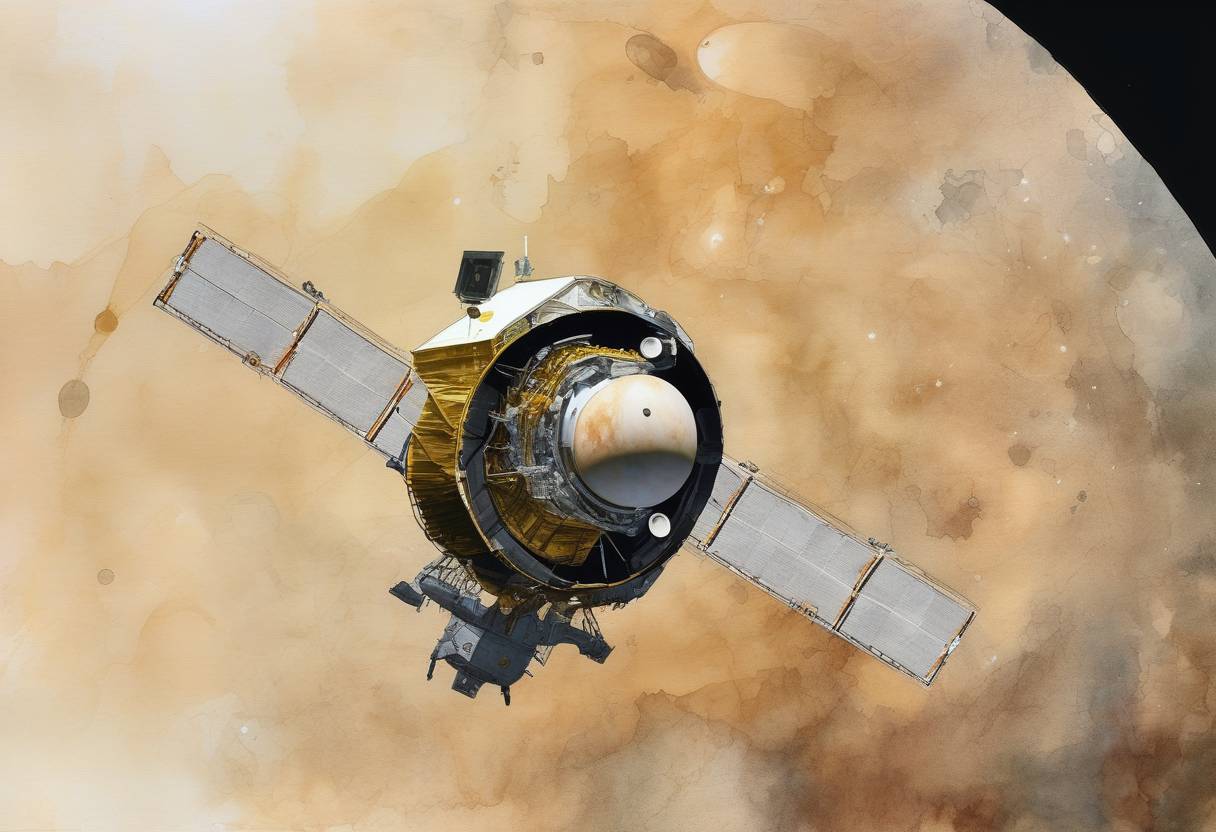 Watercolor painting based depiction of The New Horizons spacecraft performed a flyby of Pluto, providing the first close-up images of the dwarf planet and its moons. (2015)